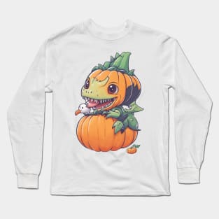 crazy pumpkin trying to eat spooky ghost Long Sleeve T-Shirt